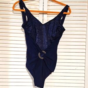 Longitude 1 piece Black/Floral Swimsuit with  Golden  Buckle ✨️ Size 12